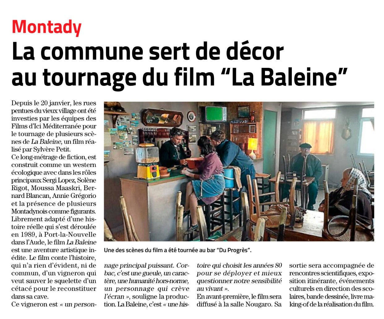 Article midi libre 03 02 2025 decor film la baleine