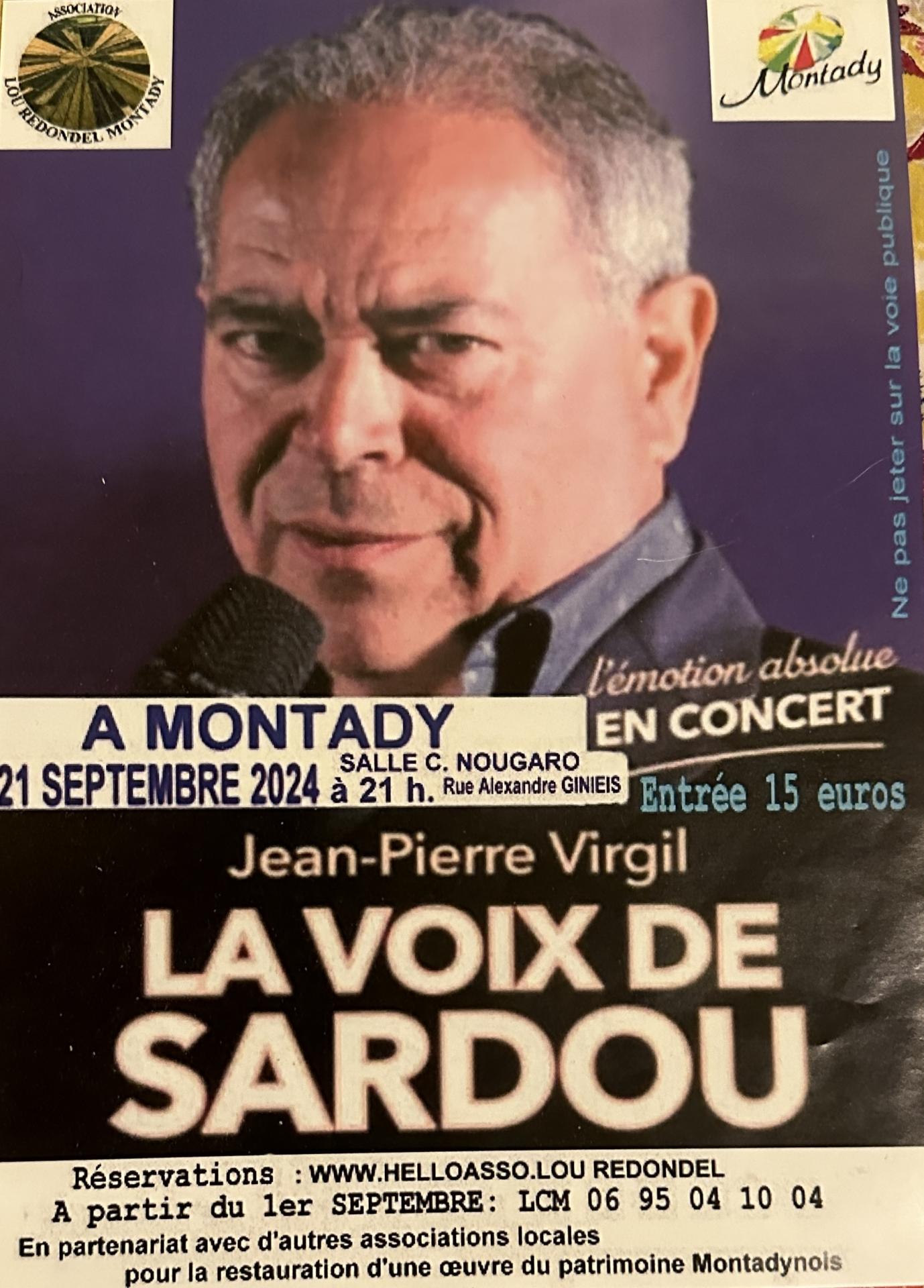 Affiche evenement la voix de sardou montady 21 09 2024