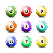 Boules de loto numerotees sur fond blanc