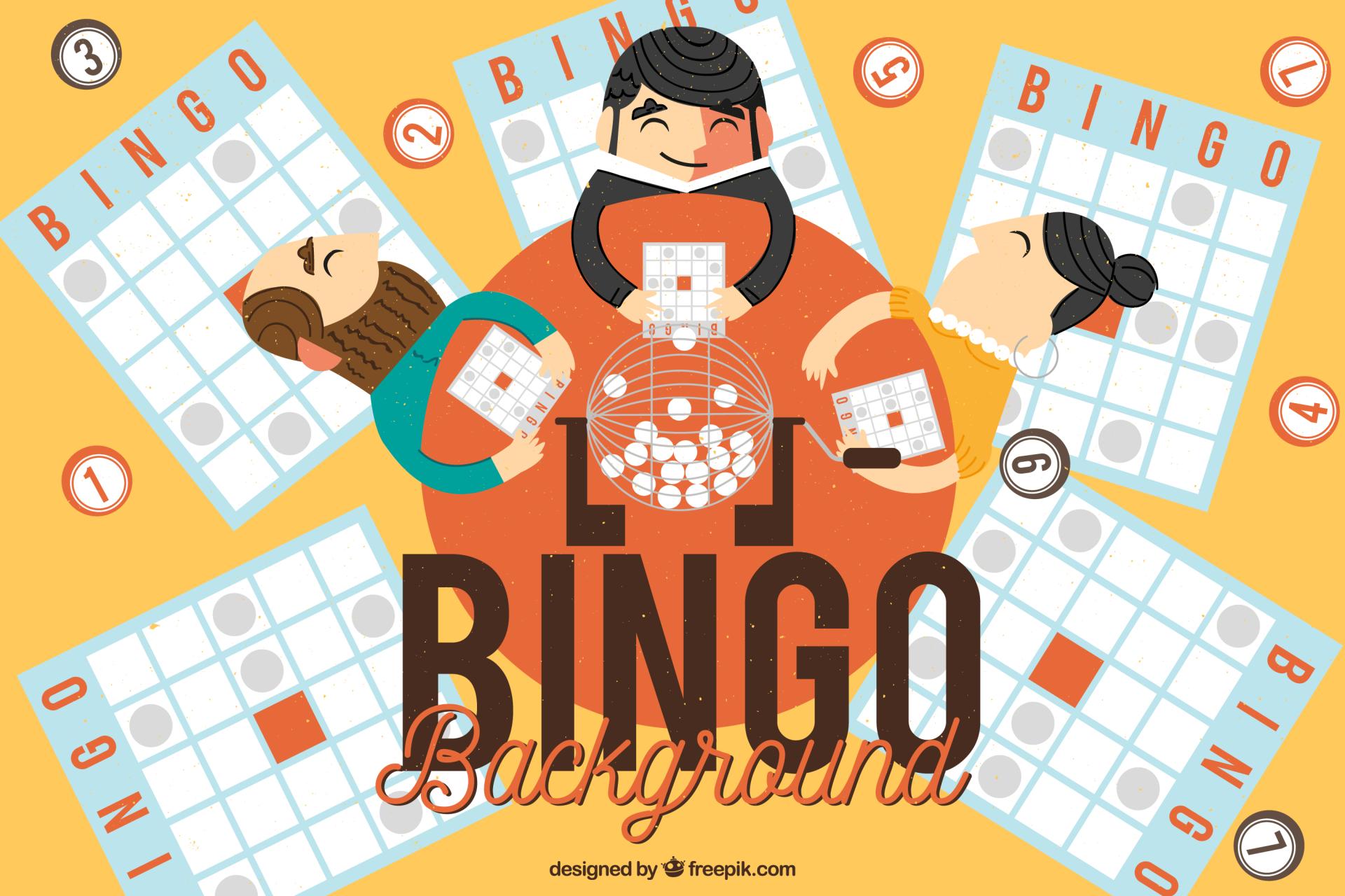 Illlustration trio joueurs de bingo sur fond orange