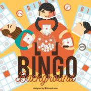 Illlustration trio joueurs de bingo sur fond orange