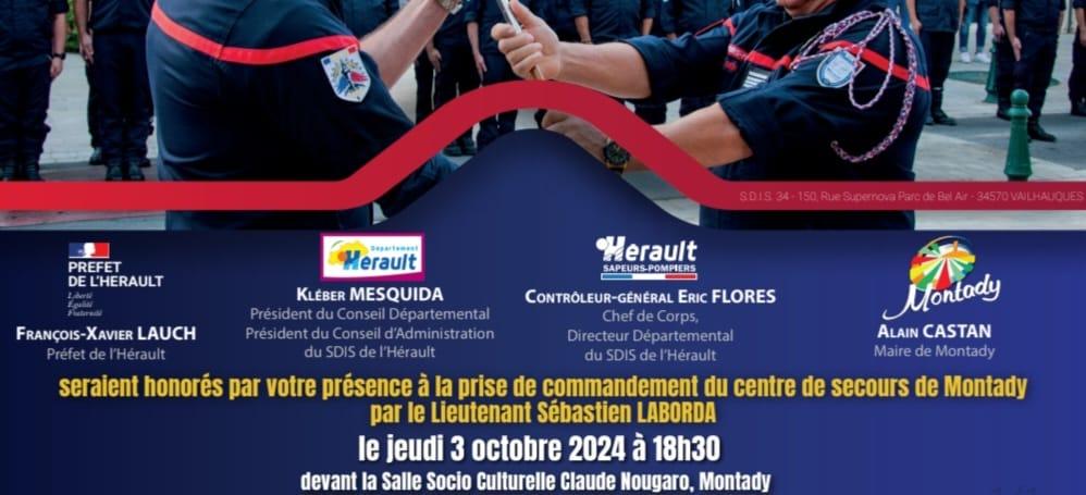 Visuel ceremonie commandement pompiers de montady salle claude nougaro 03 10 2024